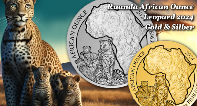Ruanda African Ounce 2024: Leopard in Gold & Silber